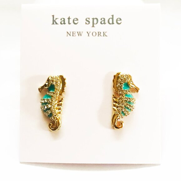 Kate Spade Gold With Rhinestones Seahorse Stud Earrings - Picture 1 of 1